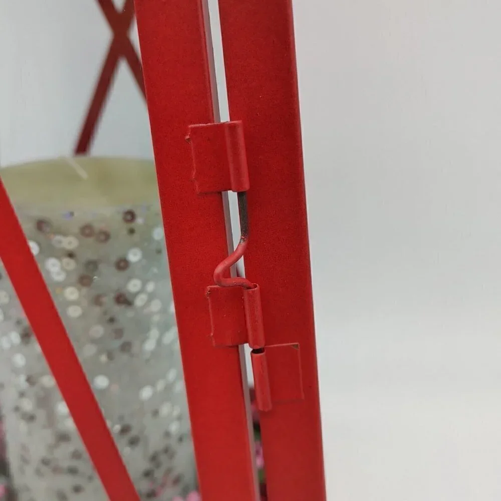 Indoor And Outdoor Red Glass Metal Hanging Candle Impressions Lantern Vintage